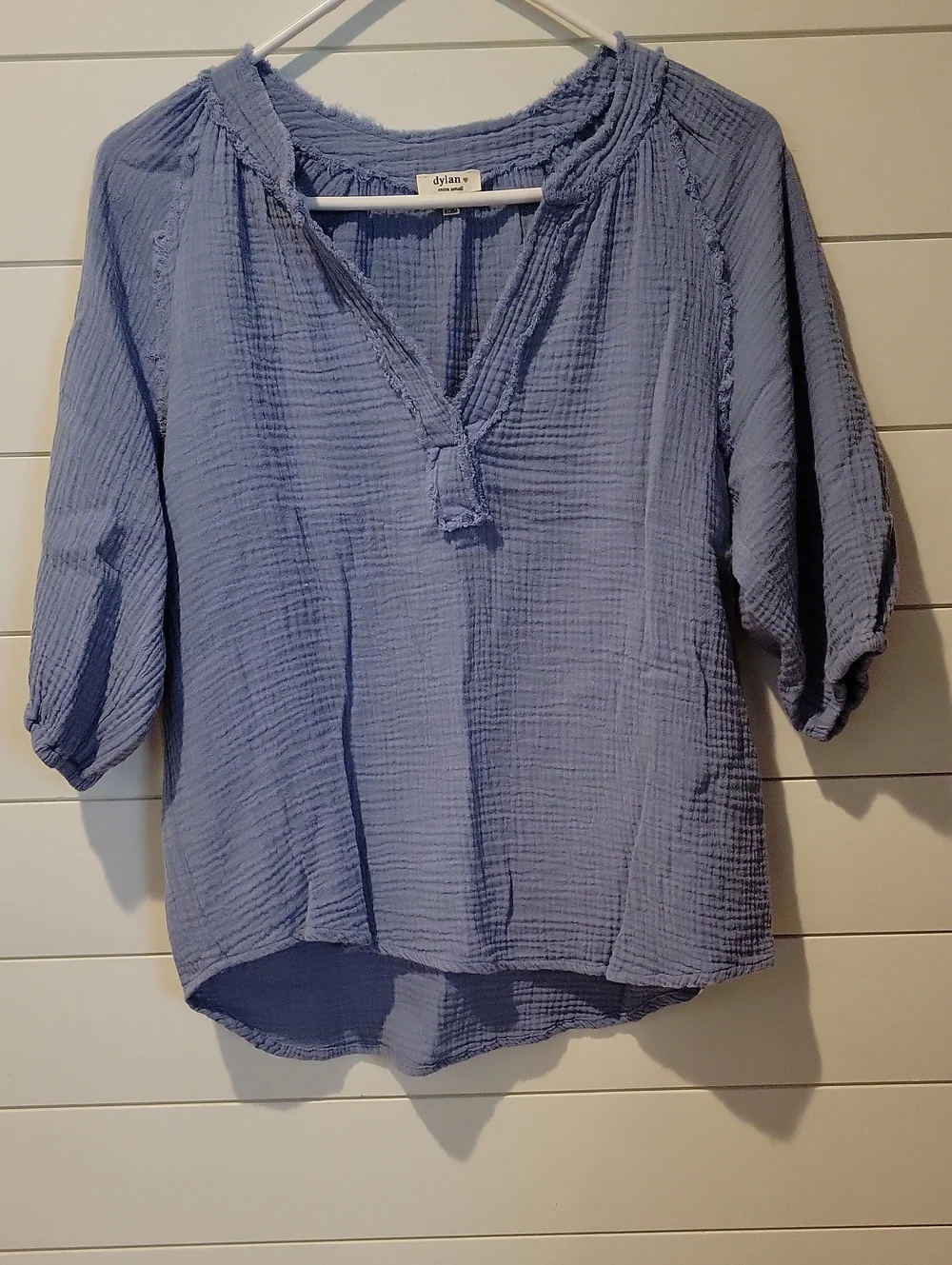 dylan Sun-washed Jolie Top Soft Cotton Gauze V-Neck XS  Vintage Blue